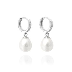 MINET Stříbrné náušnice přírodní bílé perly se zirkony