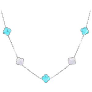 MINET Stříbrný náhrdelník ČTYŘLÍSTKY s bílou perletí a tyrkysem Ag 925/1000 12,55g