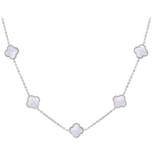 MINET Stříbrný náhrdelník čtyřlístky s bílou perletí Ag 925/1000 12,70g