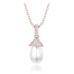 MINET Rose gold stříbrný náhrdelník s přírodními perlami a zirkonem