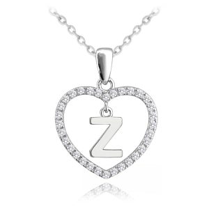 MINET Stříbrný náhrdelník písmeno v srdíčku „Z“ se zirkony