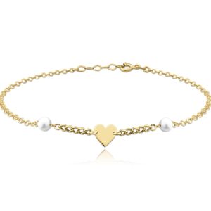 MINET Zlatý náramek se srdíčkem a přírodními perlami Au 585/1000 1,30g
