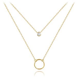MINET Zlatý dvojitý náhrdelník kroužek s bílým zirkonem Au 585/1000 1,80g