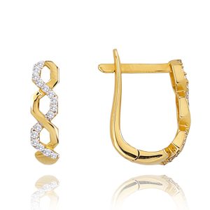 MINET Zlaté zapletené náušnice s bílými zirkony Au 585/1000 2,10g