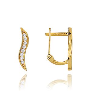 MINET Zlaté zvlněné náušnice s bílými zirkony Au 585/1000 1,00g