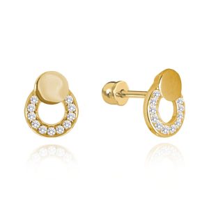 MINET Zlaté náušnice na šroubek s bílými zirkony Au 585/1000 1,35g