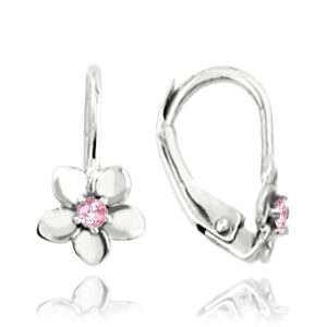 MINET Dětské náušnice kytičky z bílého zlata s růžovými zirkony Au 585/1000 1,20g