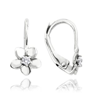 MINET Dětské náušnice kytičky z bílého zlata se zirkony Au 585/1000 1,20g