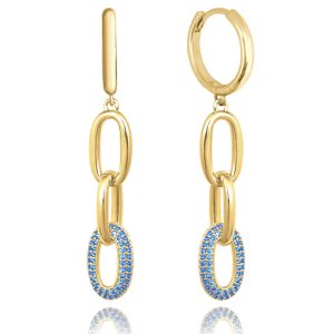 MINET Moderní pozlacené stříbrné náušnice KROUŽKY s modrými zirkony