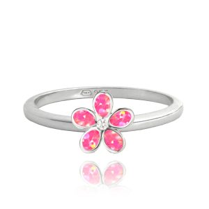 MINET Stříbrný prsten KYTIČKY s růžovými opálky vel. 46