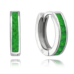 MINET Třpytivé stříbrné náušnice s velkými zelenými zirkony