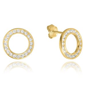 MINET Pozlacené stříbrné náušnice KROUŽKY s bílými zirkony