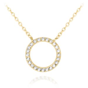 MINET Pozlacený stříbrný náhrdelník KROUŽEK s bílými zirkony