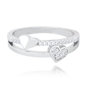 MINET Stříbrný srdíčkový prsten LOVE se zirkony vel. 50