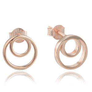 MINET Rose gold stříbrné náušnice dvojité kruhy