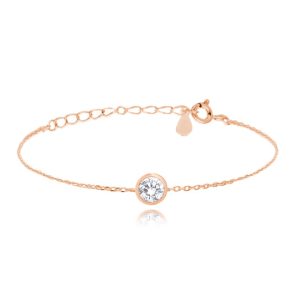 MINET Decentní Rose gold stříbrný náramek s bílým zirkonem