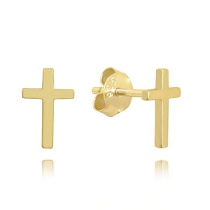 MINET Pozlacené stříbrné náušnice drobné KŘÍŽKY