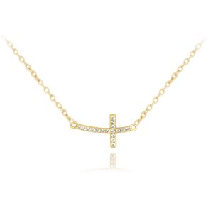 MINET Pozlacený stříbrný náhrdelník drobný ležatý KŘÍŽEK se zirkony
