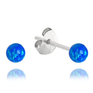 MINET Stříbrné náušnice KULIČKY s tmavě modrými opálky 3mm