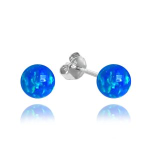 MINET Stříbrné náušnice KULIČKY s tmavě modrými opálky 6mm