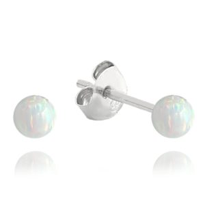 MINET Stříbrné náušnice KULIČKY s bílými opálky 3mm