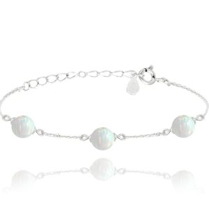 MINET Stříbrný náramek s bílými opálky