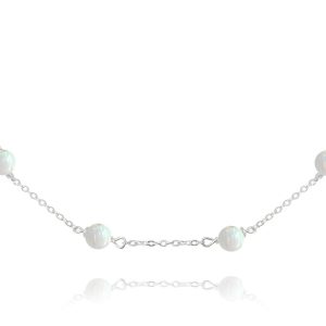 MINET Stříbrný náhrdelník s bílými opálky