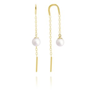 MINET Pozlacené stříbrné protahovací visací náušnice s přírodními perlami
