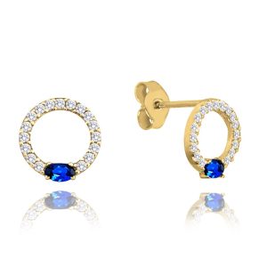 MINET Zlaté náušnice s bílými a modrými zirkony Au 585/1000 0,90g