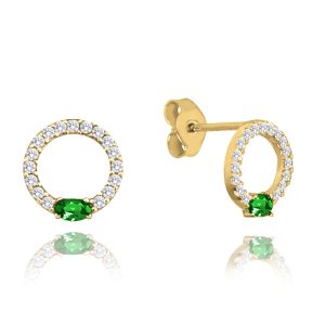 MINET Zlaté náušnice s bílými a zelenými zirkony Au 585/1000 0,90g