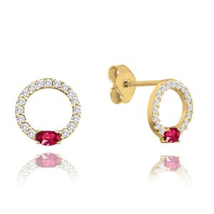 MINET Zlaté náušnice s bílými a červenými zirkony Au 585/1000 0,90g