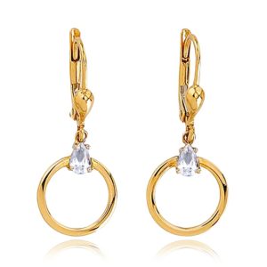 MINET Zlaté náušnice kroužky s bílými zirkony Au 585/1000 2,10g