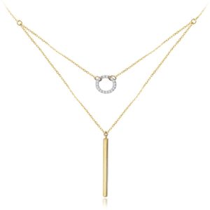 MINET Zlatý dvojitý náhrdelník s bílými zirkony Au 585/1000 2,75g