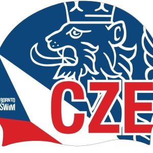 Born To Swim Silikonová čepice, česká Národní Trikolora Se Lvem Cze Tmavě Modrá