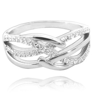 MINET Luxusní stříbrný prsten s bílými zirkony vel. 59