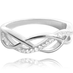 MINET Stříbrný propletený prsten s bílými zirkony vel. 69