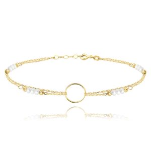 MINET Dvojitý zlatý náramek s kroužkem a přírodními perlami Au 585/1000 1,25g