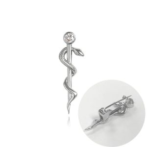 MINET Stříbrná brož AESKULAPOVA HŮL s bílým zirkonem