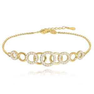 MINET Pozlacený stříbrný náramek KROUŽKY s bílými zirkony