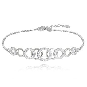 MINET Stříbrný náramek KROUŽKY s bílými zirkony