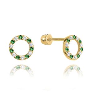 MINET Zlaté náušnice s bílými a zelenými zirkony Au 585/100 1,40g