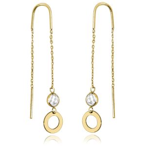 MINET Zlaté náušnice visací kroužky se zirkony Au 585/1000 1,10g