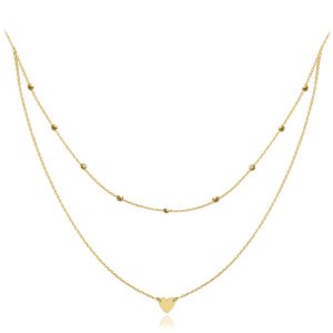 MINET Dvojitý zlatý náhrdelník se srdíčkem Au 585/1000 1,55g