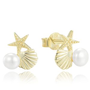 MINET Pozlacené stříbrné náušnice mušle, hvězdice a perla