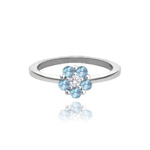 MINET Stříbrný prsten KYTIČKA se světle modrými zirkony vel. 48