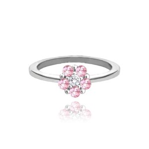 MINET Stříbrný prsten KYTIČKA s růžovými zirkony vel. 50
