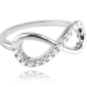 MINET Stříbrný prsten INFINITY s bílými zirkony vel. 64