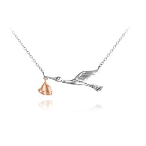 MINET Stříbrno-růžový náhrdelník ČÁP s balíčkem