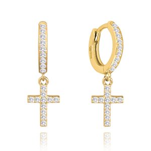 MINET Pozlacené stříbrné náušnice KŘÍŽKY se zirkony