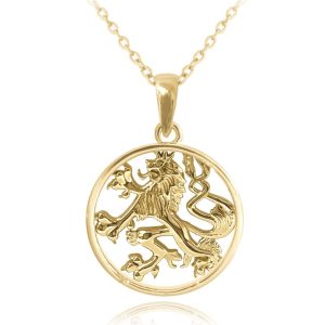 MINET Pozlacený stříbrný náhrdelník ČESKÝ LEV v kroužku